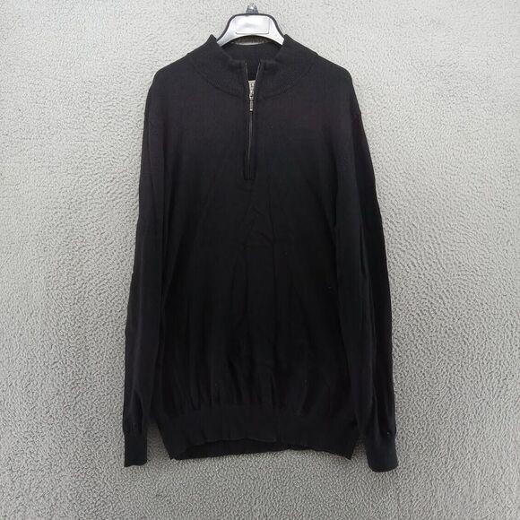 LL‎ Bean Sweater Mens Large Black 1/4 Zip Mock Neck Cashmere Cotton Blend - Picture 1 of 6
